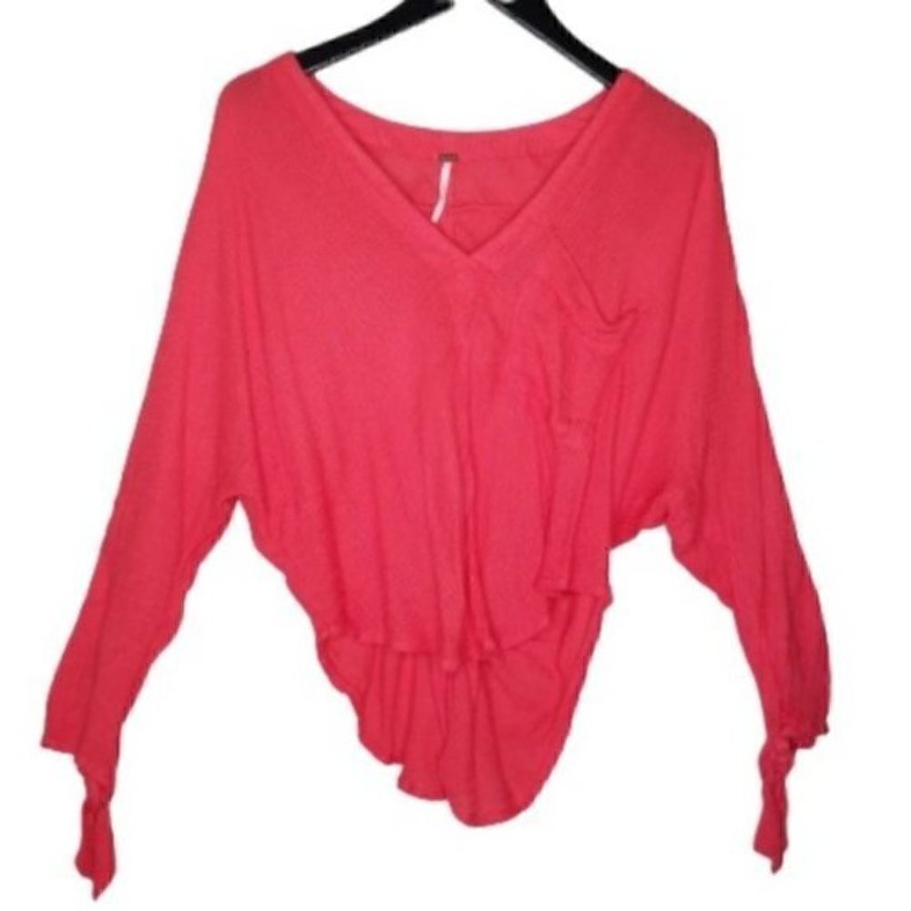 Free People Burnt Orange Gauzy  V Neck Top
